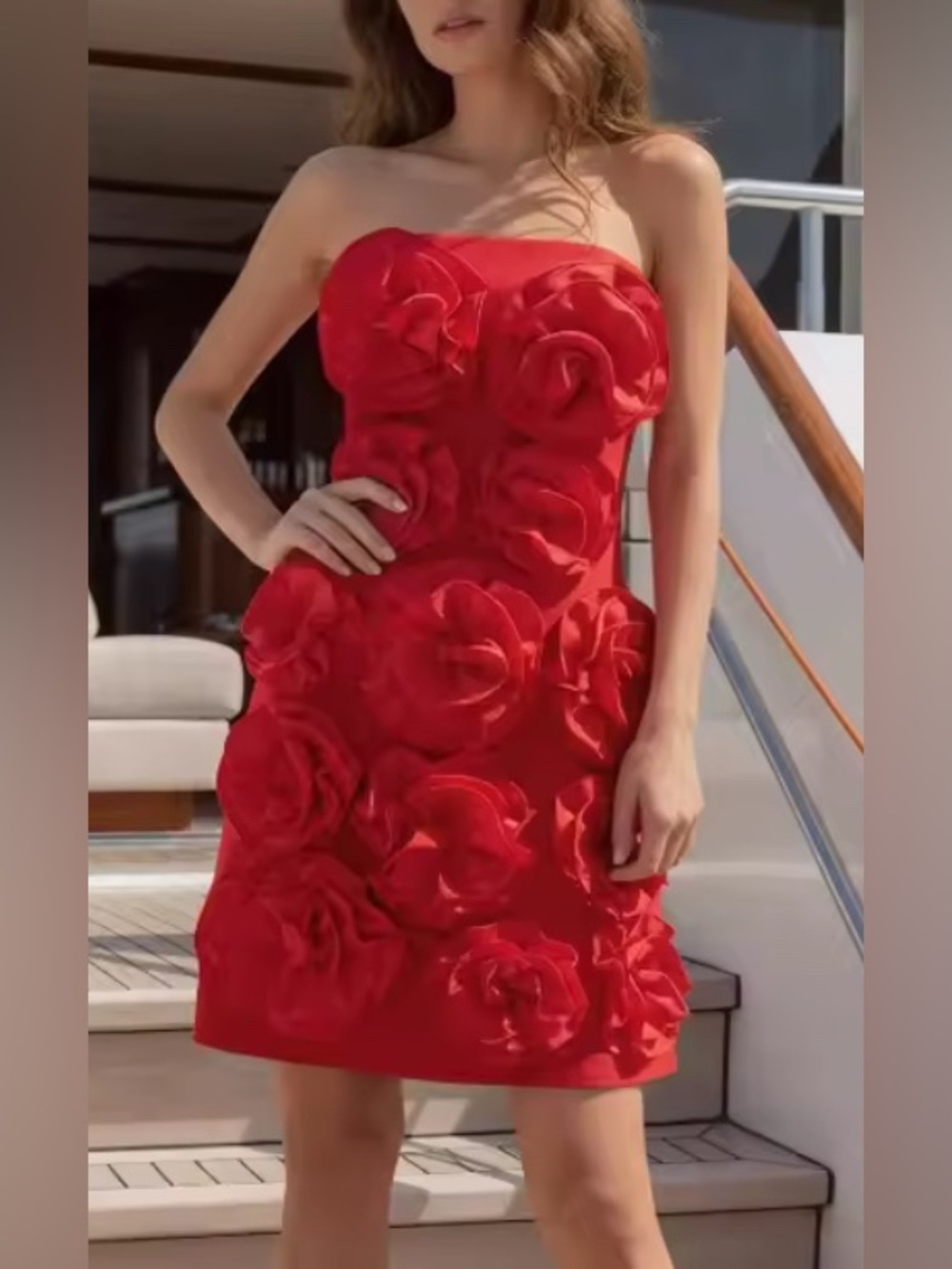 NEW Nova Strapless Red Floral Appliqué Mini Dress